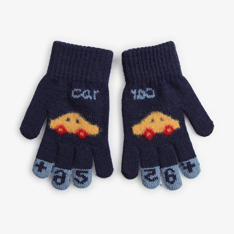 Новые вязаные теплые перчатки для детей зимой. Милый жаккард с машинкой. Все пальцы. Для учеников начальной школы для защиты от холода.