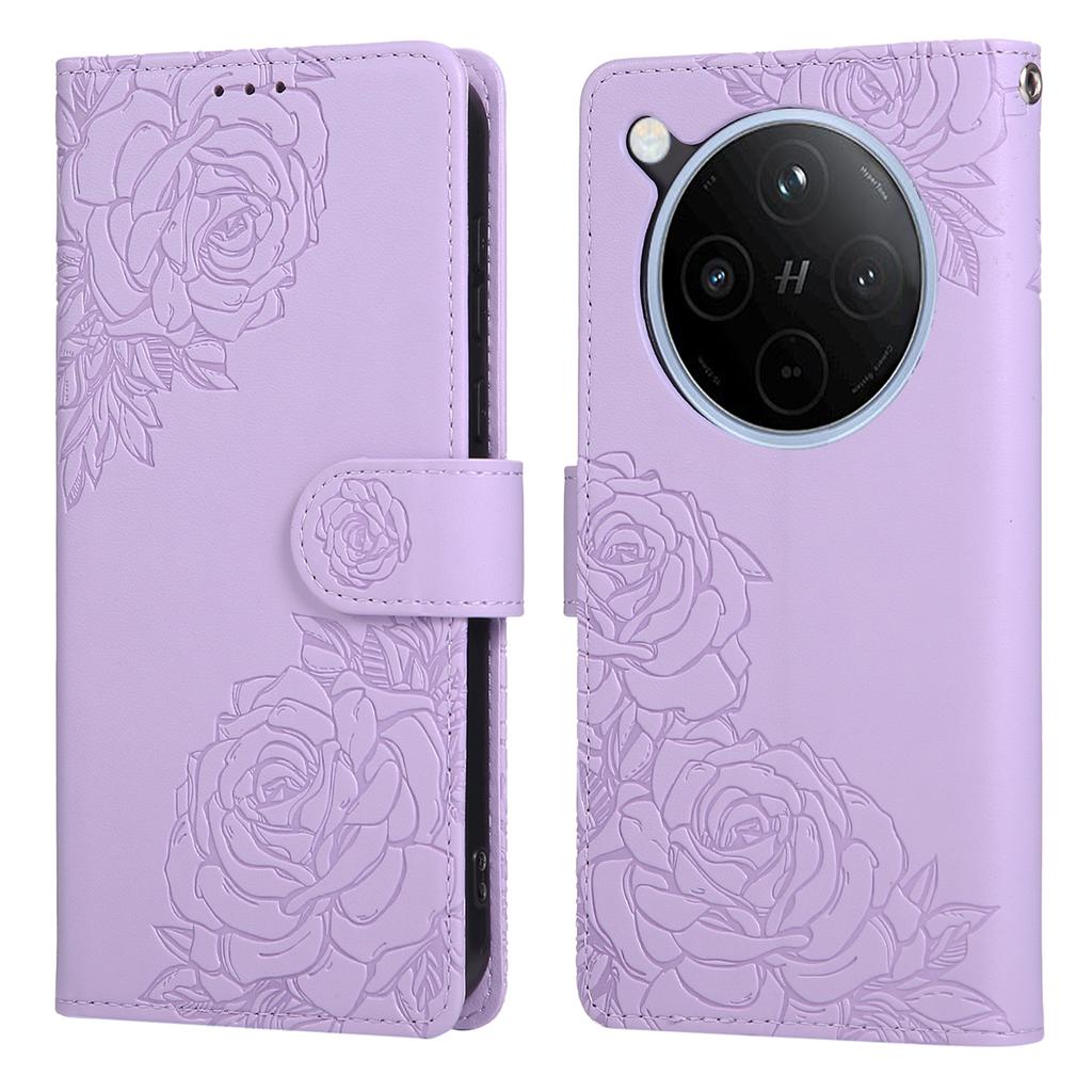 For Oppo Find X8 5G Case Rose Flower PU Leather Wallet Phone Cover with 3 Card Slots/Wrist Strap