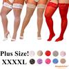 Plus Size Over Knee Thigh High Black Lace Fishnet Stockings with Non-slip for Oversized Woman JK Girls Lolita Night Club Party Office Wear