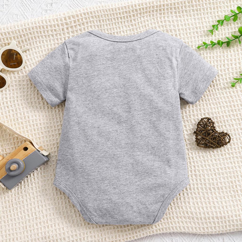 1-18 Months Newborn Baby “Heaven Sent“ Print Cotton Bodysuit Cute Grey Short Sleeve Jumpsuit Onesie