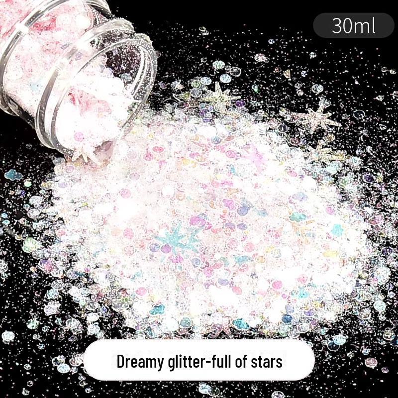 Dreamy Summer Glitter Mix: Hexagonal Sequins, Laser, and Fine Glitter In DIY Hemp Material.