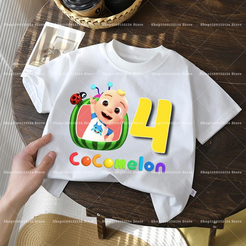Cocomelons Kids Birthday Number 1-10 T-shirts Cartoon Anime Boys Girls Tees Short Sleeves Printed Children Tops Summer Clothes