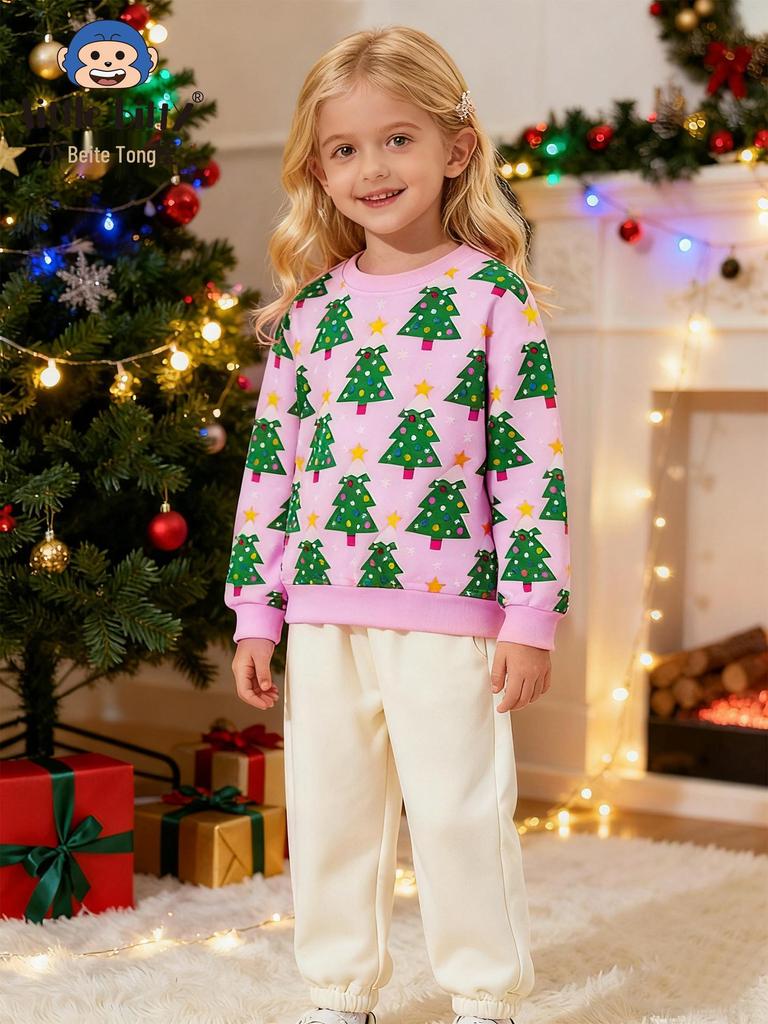 Европейская и американская детская толстовка с принтом рождественской елки - с длинным рукавом, осенне-зимний мультяшный дизайн