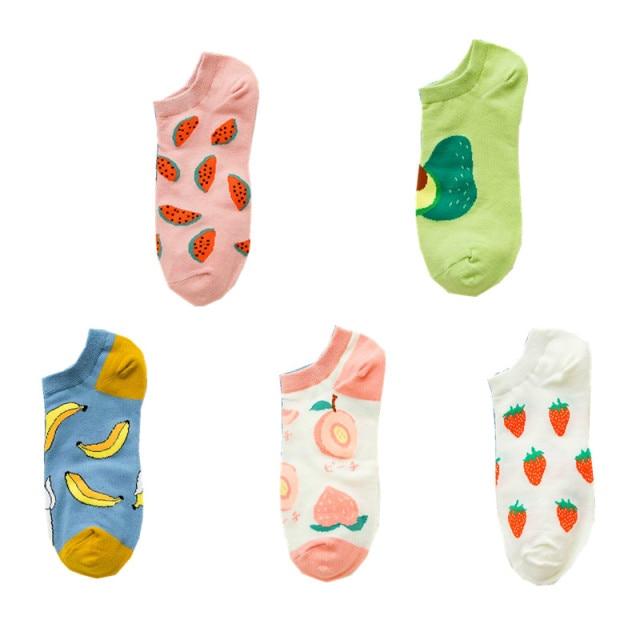 5 пар весенне-летних женских носков с рисунком авокадо, повседневные короткие носки с вышивкой, дышащие забавные носки в стиле Харадзюку, женские носки до щиколотки