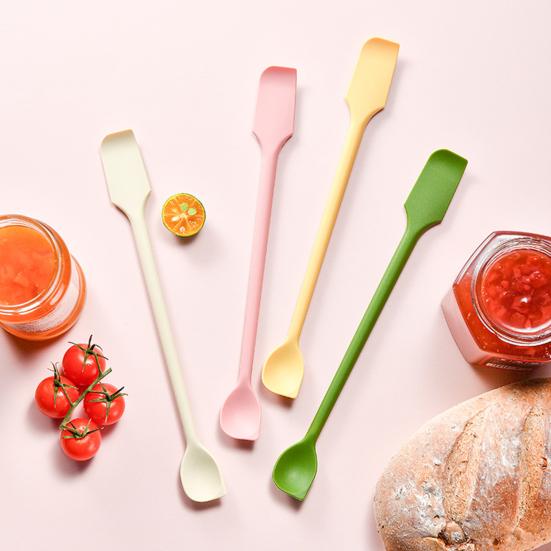 Double-Ended Silicone Spatula Thin Jar Scraper Small Makeup Scrapers Mini Food-Grade Scraper & Spreader for Jams Baking Cooking