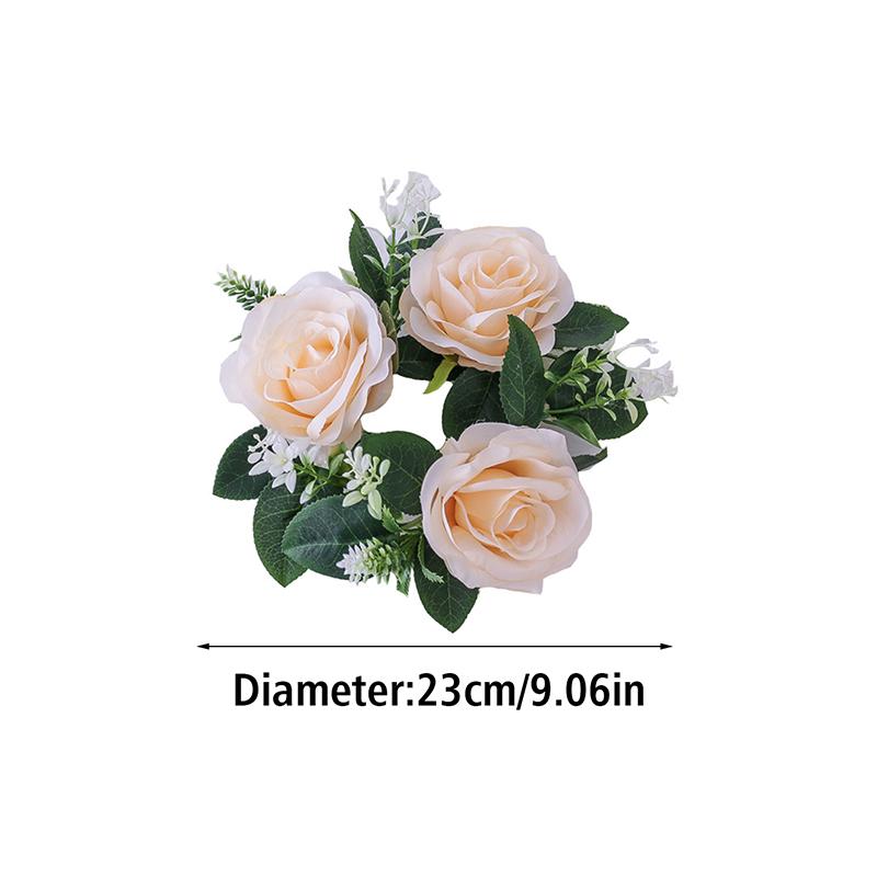 Artificial Rose Wreath for Candlestick Ornaments Silk Flower Garland Candle Holder Wreath Wedding Party Table Home Decoration