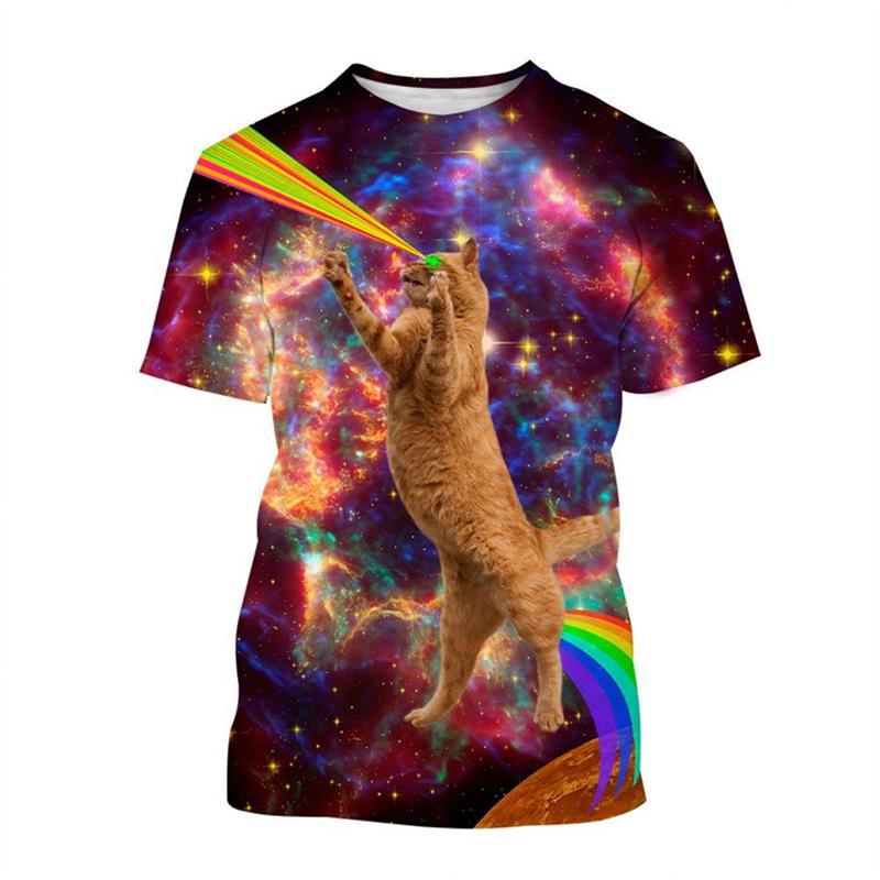3D Cute Pizza Cat Graphic T Shirts Y2k Funny Women's Clothing Female Animal Print Summer Fashion Tops Girls Causal Pretty Tees