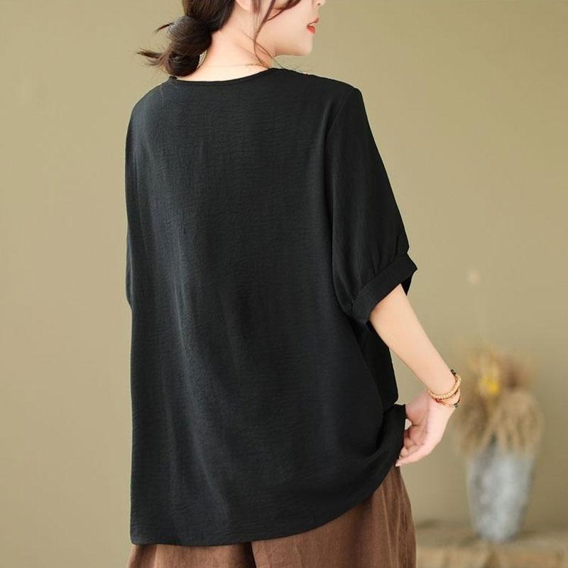 Винтажные пуловеры с коротким рукавом свободного кроя женская одежда народная мода вышивка корейский сшивной летний повседневный V-образный вырез базовая футболка