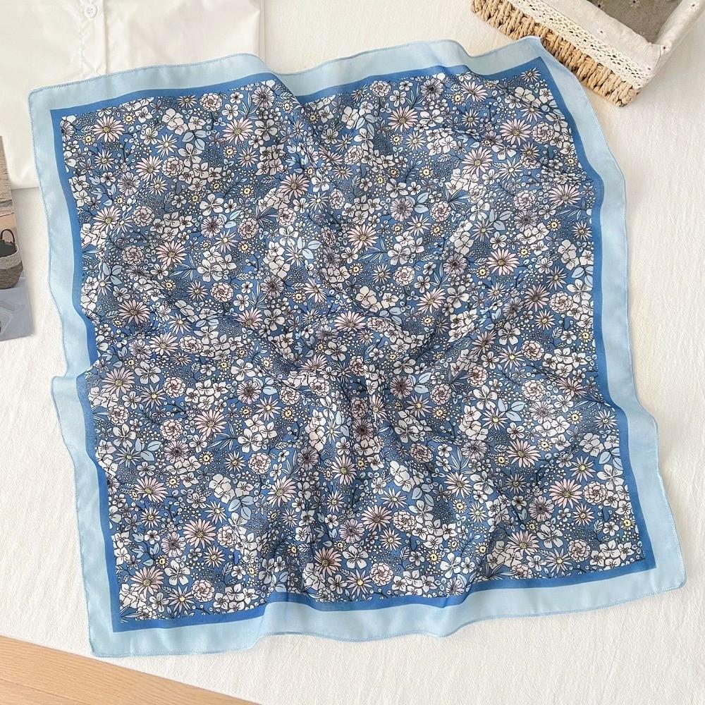Square Printed Silk Scarf Flower Scarf Hair Band Simple Floral Kerchief Female