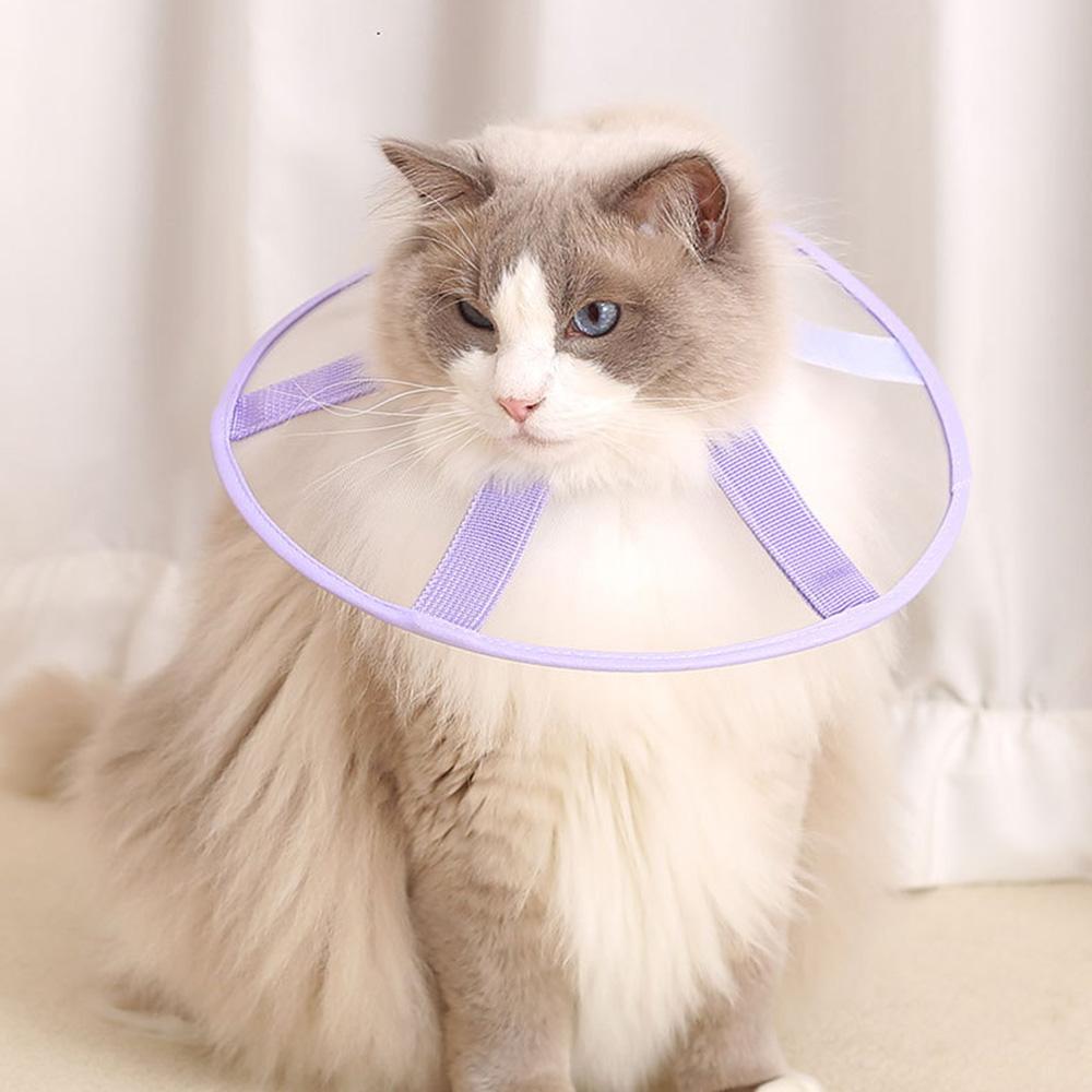 Conical Collar for Cats in Transparent Mesh, Light and Breathable Pet Recovery Collar, Adjustable Anti-lick Head Cone with Cat Clamp,