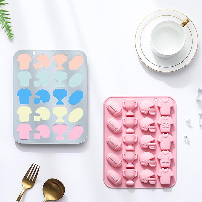 Шоколадная форма для футбола, силиконовая форма на спортивную тематику, 20 ячеек, футбол, регби, трофей, шлем, майка, силиконовая форма для помадки, конфет