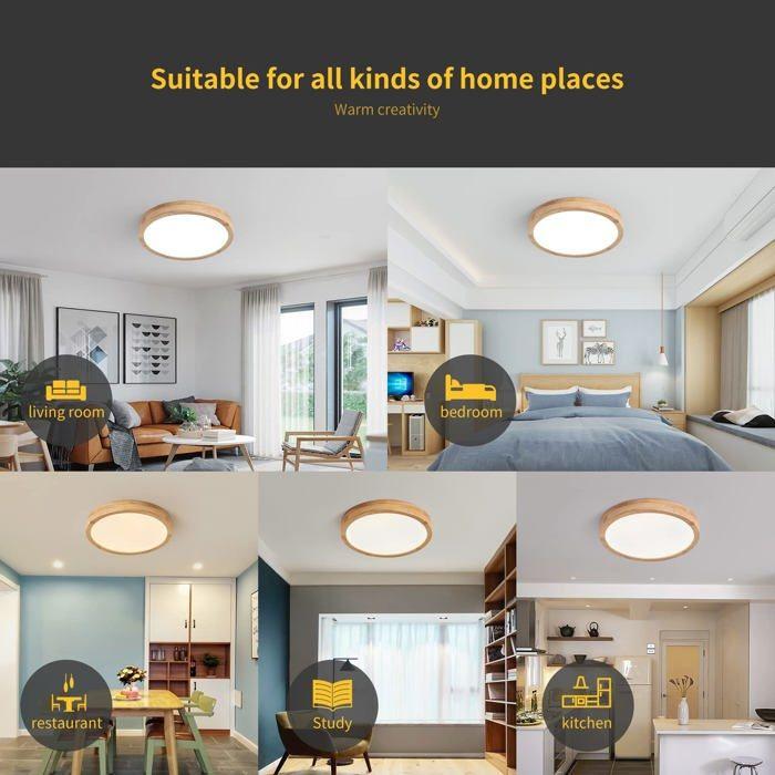 Plafonnier LED - SCHINDORA - Schindora - Bois naturel - 20 W - 4500 K - Économie d'énergie