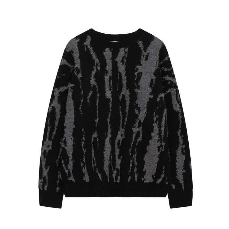 Unisex Streetwear Knit Sweater Winter Thick Warm Pullover With Flame Jacquard Cotton Blend