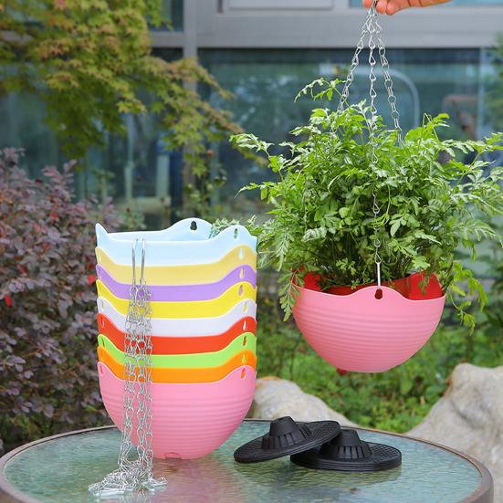 Подвесной цветочный горшок-кашпо с дренажным отверстием, цветочная корзина с металлическими подвесными цепями для домашнего сада, крыльца, балкона, декора