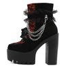 Gdgydh Vintage Gothic Lace Ankle Boots for Women Chunky Heel Side Zipper with Chain Detail Platform Goth Boots High Heels
