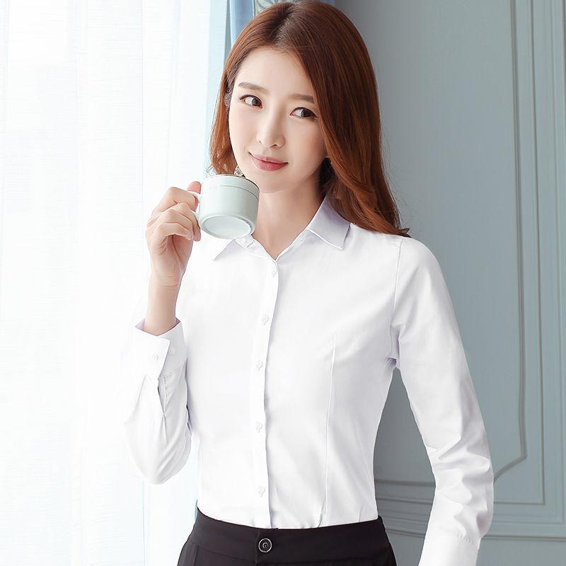 Spring Autumn Black White Shirt Women's Slim Fit Long Sleeved Work Clothes Shirt Work Clothes Professional Clothes Formal Top Blouses & Shirts