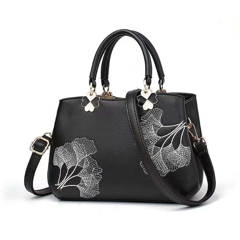 Stylish And Versatile Women's Tote Handbag With Elegant Embroidered Leaf Design