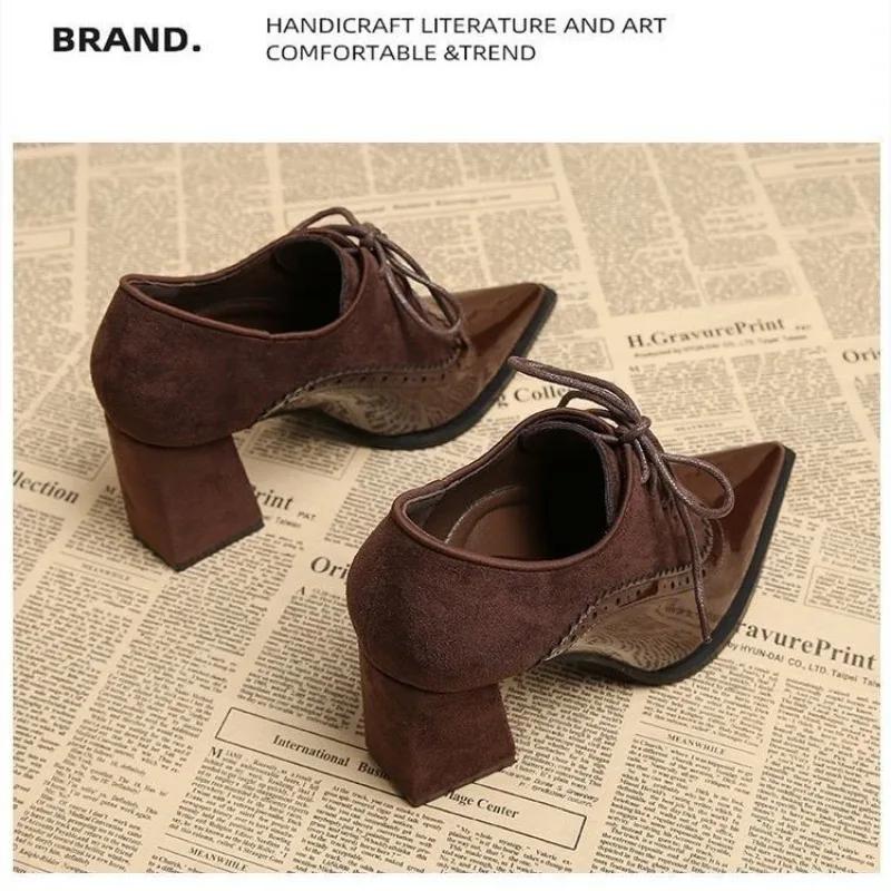 Fashion French Vintage Pointed Toe Shoes Lace-Up 2025 British Pointed Toe Pumps