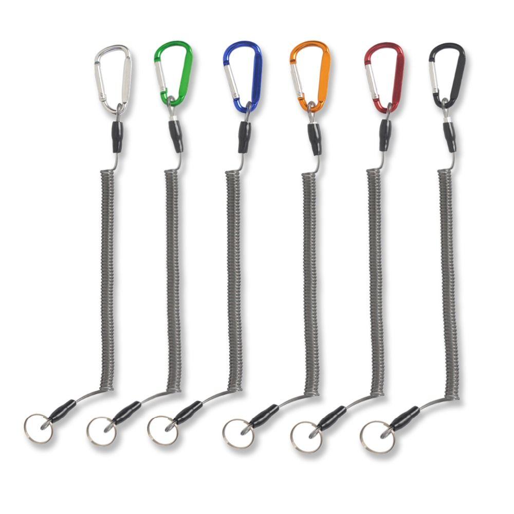 Outdoor Elastic Climbing Steel Wire Anti-lost Spring Rope Carabiner Lanyard Fishing String