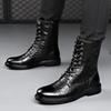 Осень и зима британские длинные сапоги-мартин модные шнуровка боковая молния кожаные сапоги тисненая кожаная поверхность бархатные теплые мужские сапоги