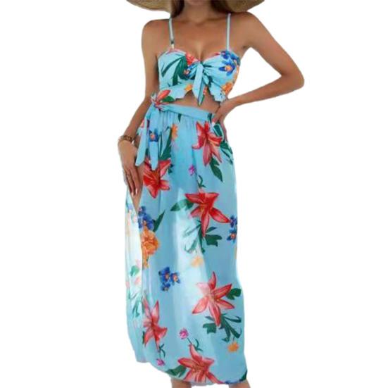 Длинная юбка Купальники Шикарный сладкий женский купальник из трех частей с рюшами