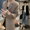 2025 Spring Autumn Women's Brown Blazer, Korean Style Loose Fit Casual Jacket with Notched Lapel, Internet Famous Office Wear for Daily Outfits