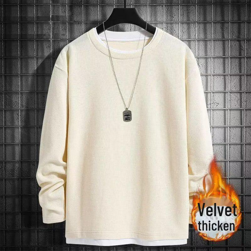 Мужская модная свободная вафельная толстовка с полумолнией и бархатной подкладкой для тепла осенью/зимой