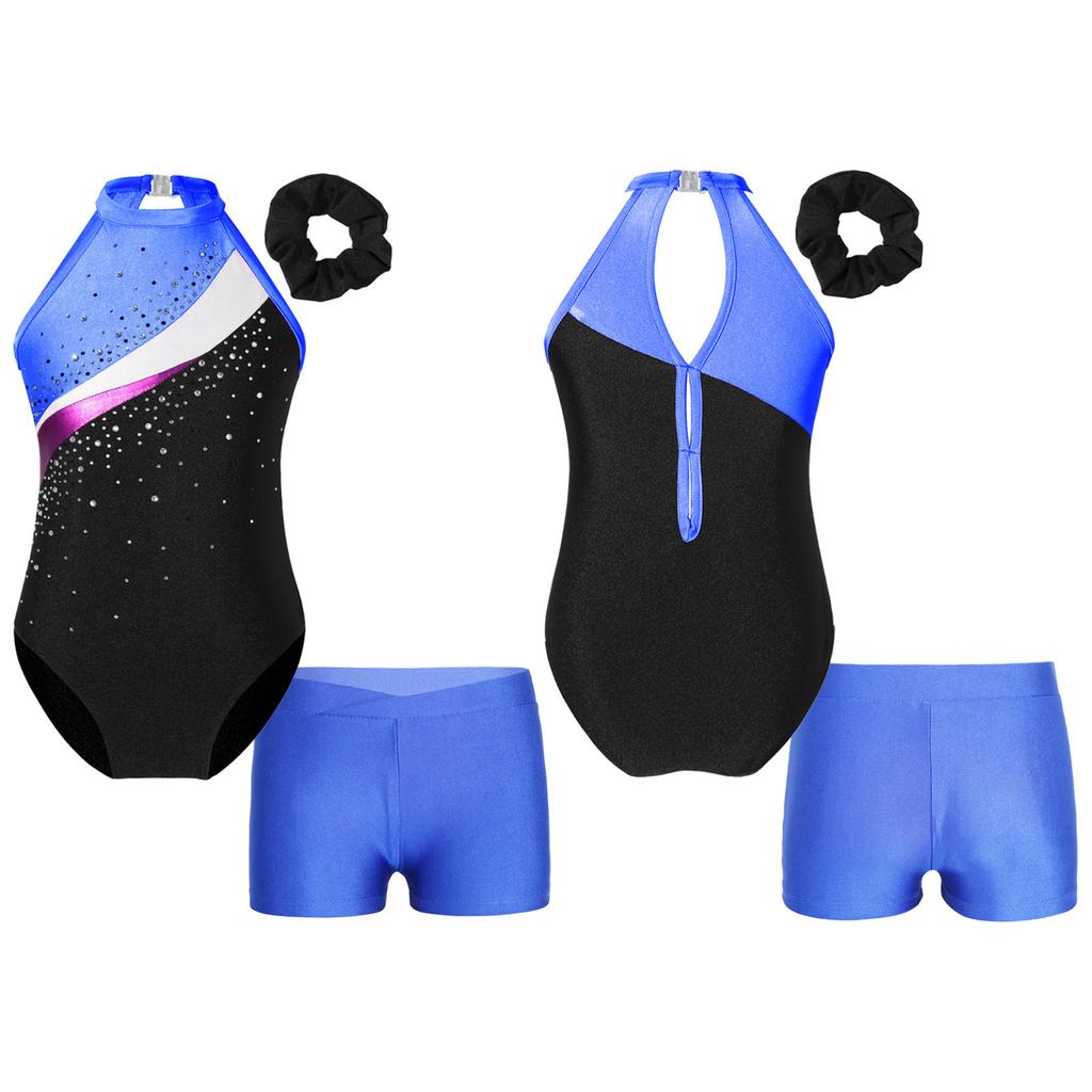 Детские гимнастические купальники без рукавов для девочек с шортами и повязкой для волос, велосипедка для балета, танцевальная одежда