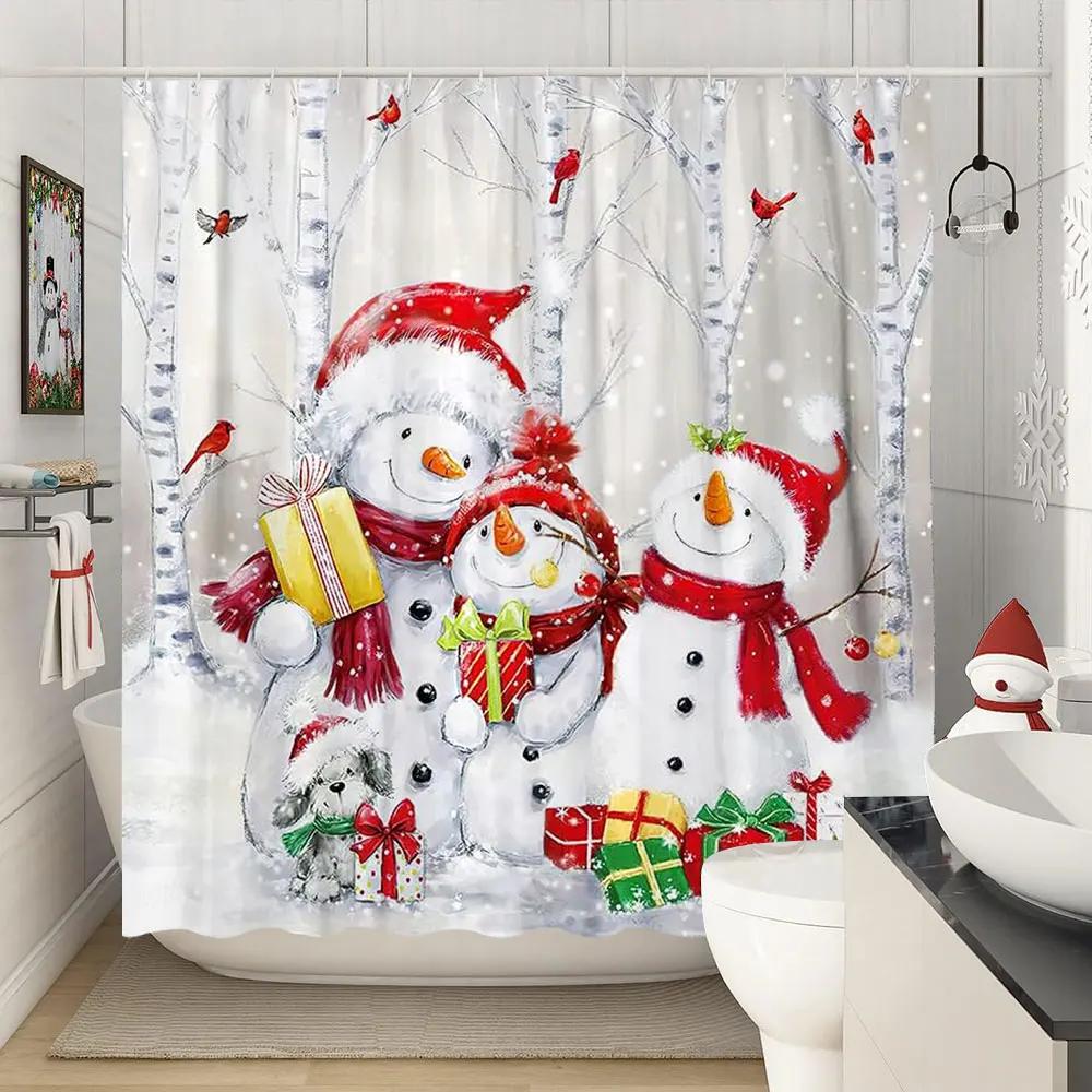 Веселые рождественские занавески для душа Зимняя снежинка Рождество Сосновые листья Лампа Праздник Фермерский дом Ткань для ванной Занавеска для ванной Декор для ванной