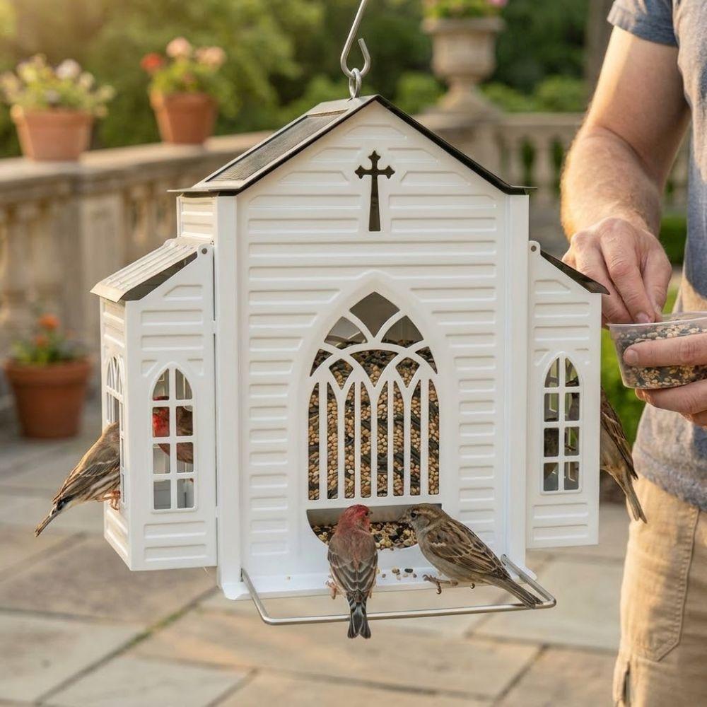 Heavy-Duty Solar Bird Feeder Solar-Powered Metal Bird House Hanging Wild Bird Feeder Various Birds