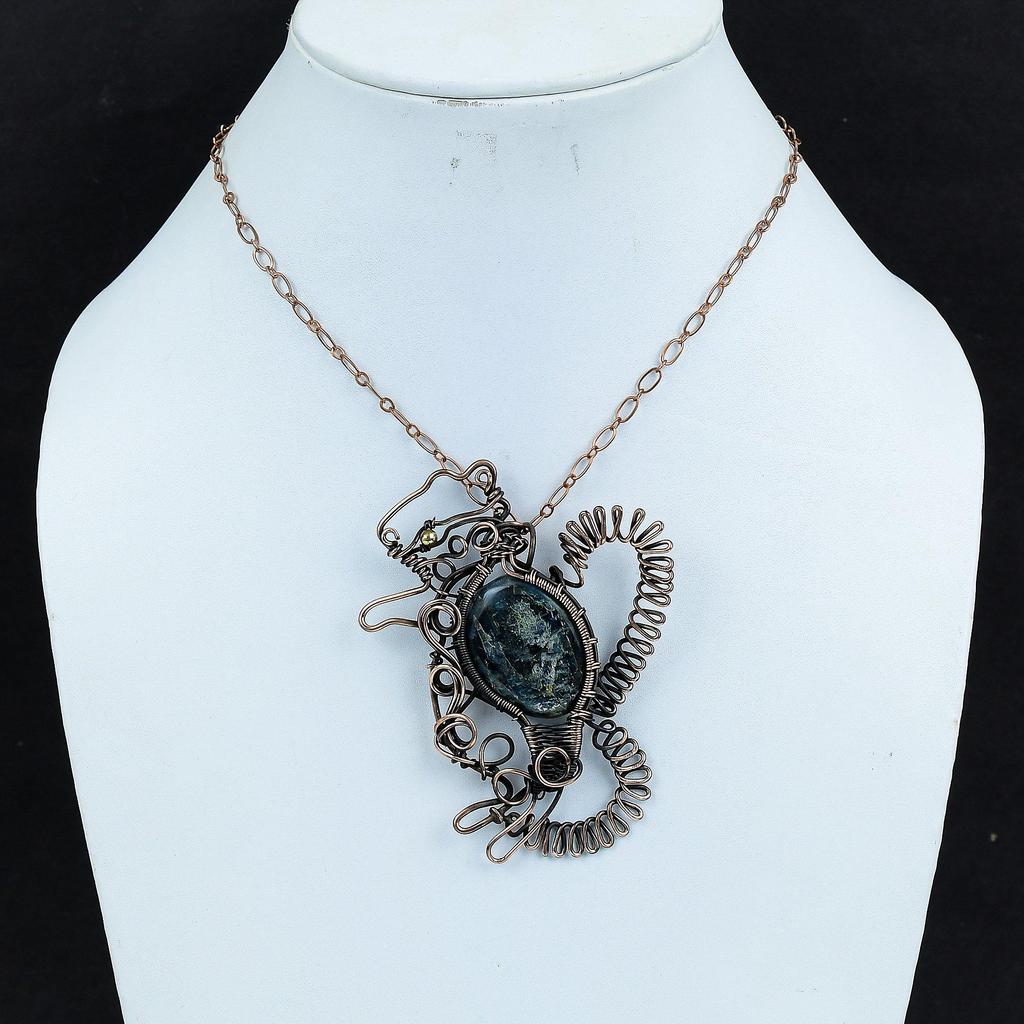 Кулон с кианитом, подвеска из медной проволоки, подвеска ручной работы в виде кролика, медные украшения, подвеска из настоящего драгоценного камня, подвеска из проволоки, свадебные подарки