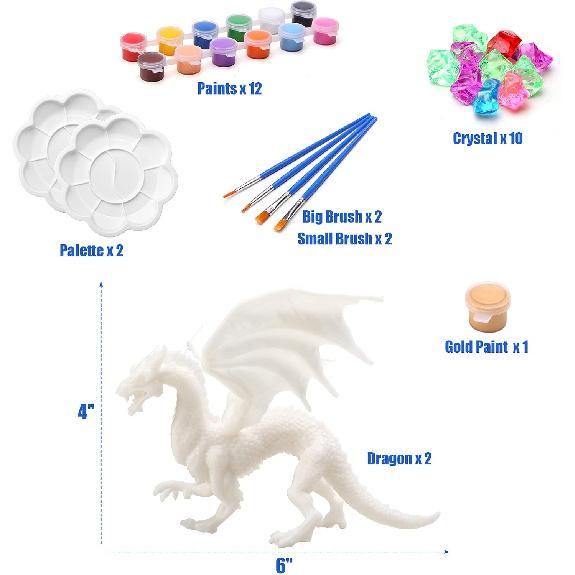 SOLDAY Painting Dragon Toys Kits for Kids Arts and Crafts Ages 3 6 5 7 9 12 Boys Girls to Make Your Own Paintable Figurines Dragon Birthday Party