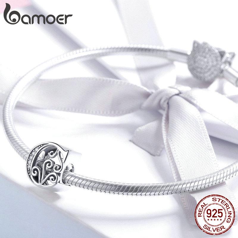 BAMOER Genuine 925 Sterling Silver Letter C Alphabet Beads Charms Fit Charm Bracelets & Bangles DIY
