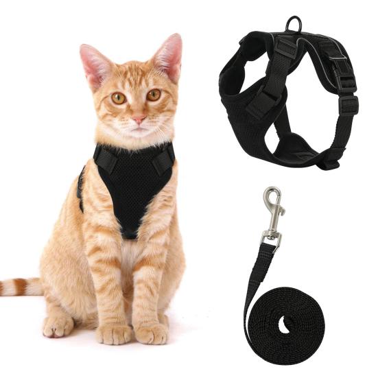 Кошачья шлейка и поводок для прогулок, регулируемый, устойчивый к побегу, жилет для котят, шлейка со светоотражающими полосками для котят средних и больших размеров