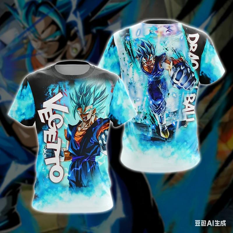 Летняя футболка Dragon Ball 2026 3D-печать Веджета Супер Сайян Синий Неоновая Оверсайз Свободная Дышащая