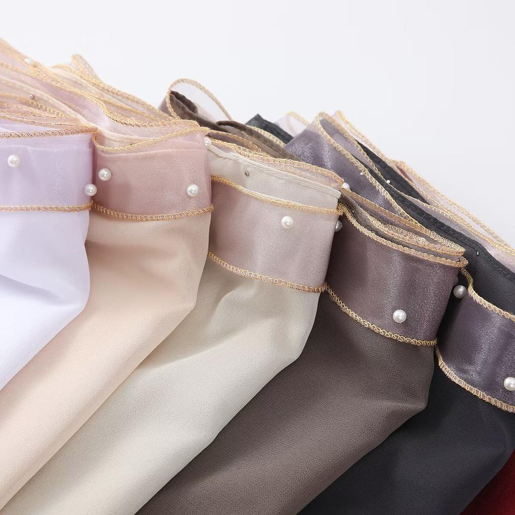 Роскошный платок из жемчужного шифона, мягкий однотонный длинный платок, тонкий хиджаб, мусульманский женский головной платок, этнический тюрбан-шаль 70*175 см