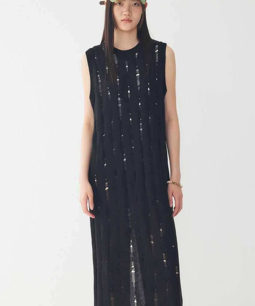 STUDIO TOMBOY Damaged Knit Sleeveless Dress_Black 9106241222