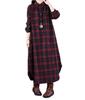 Платье женское с длинным клетчатым узором "Четыре листа", Милое, Весна, Осень, Зима, Элегантное, С рукавами, С воротником, Длина, Подчеркивающее фигуру, (2XL, Красный)