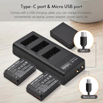 LP-E12 Зарядное устройство Зарядное устройство на 3 гнезда со светодиодными индикаторами Micro USB и порт типа C + 3 шт. LP-E12