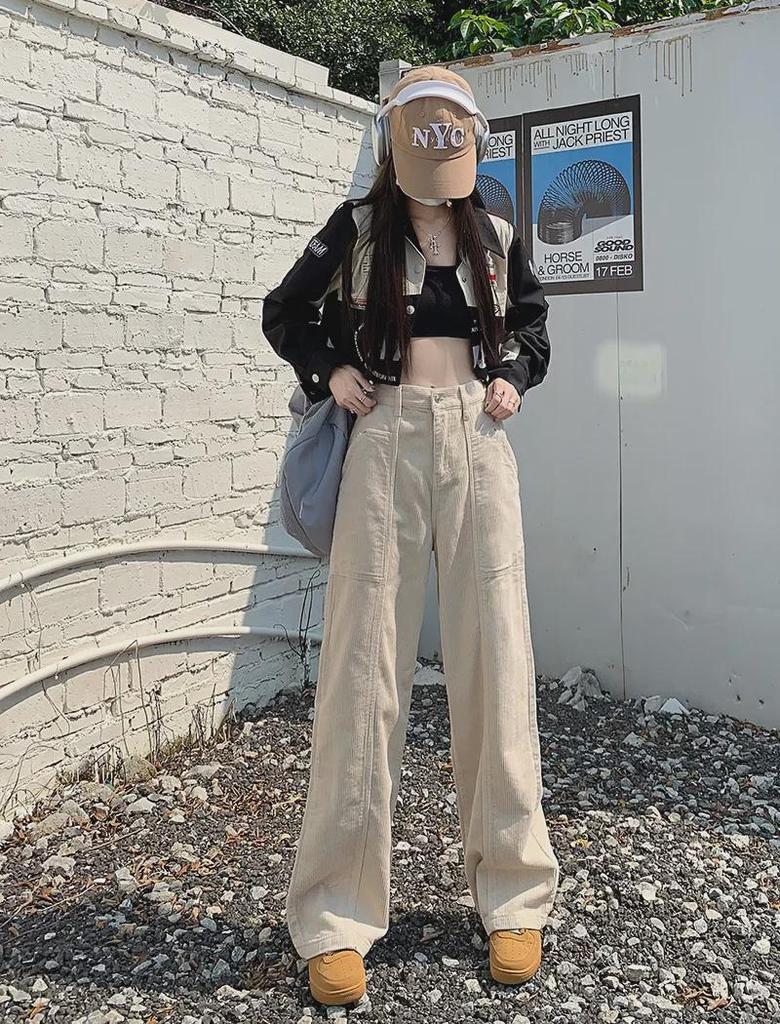 Autumn 2023 Women's Retro High-Waist Wide Leg Corduroy Pants