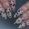 24PCS Halloween False Nails Horror Eye Expression Anime French Fake Nails for European Acrylic Wearable Ins Manicure with Design