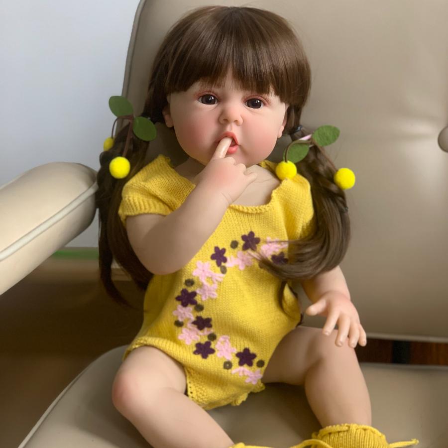 BZDOLL Коричневые Длинные Волосы Реалистичная Милая Полностью Виниловое Тело 55 СМ 22 Дюйма Кукла Реборн для Девочки Игрушка Реалистичная Принцесса Малышка Бебе