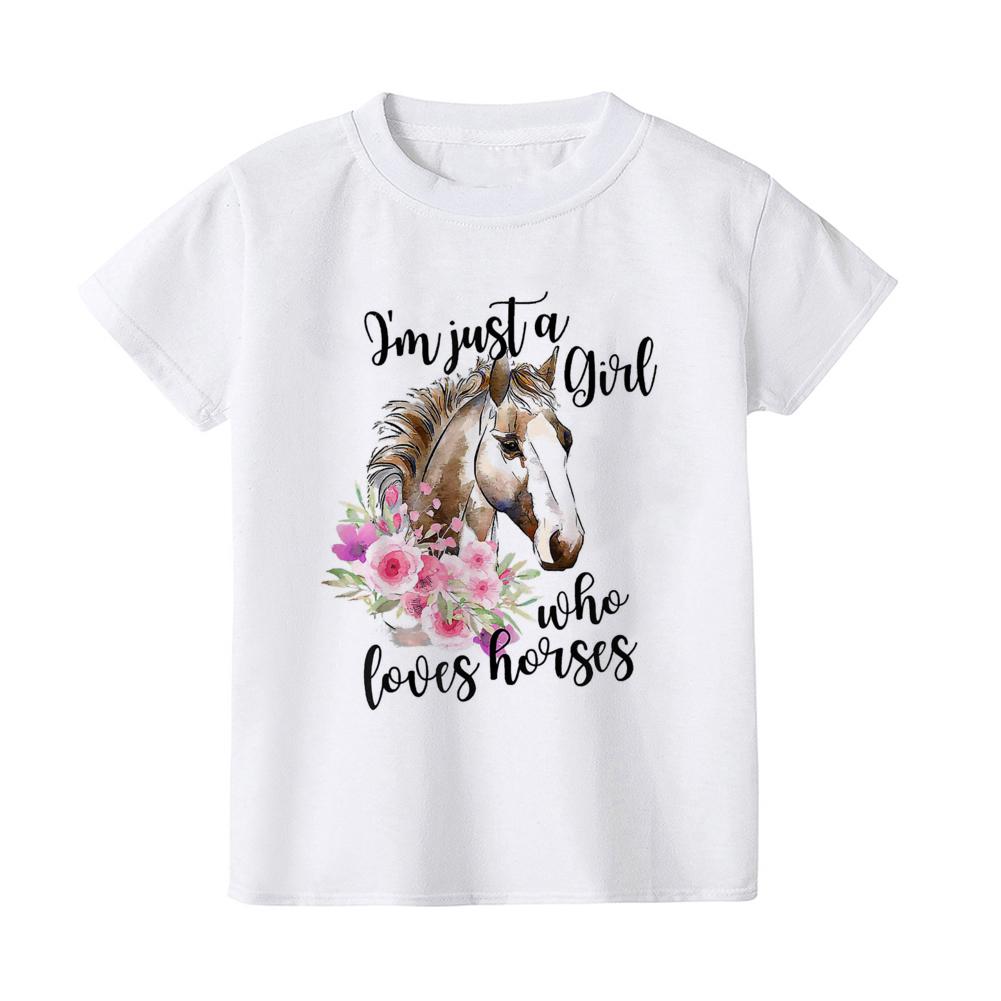 Just A Girl Who Loves Horses Print Kids Tshirt Toddler Short Sleeve Shirt Girls Cute Clothes Children Kid Gift Child Summer Tee