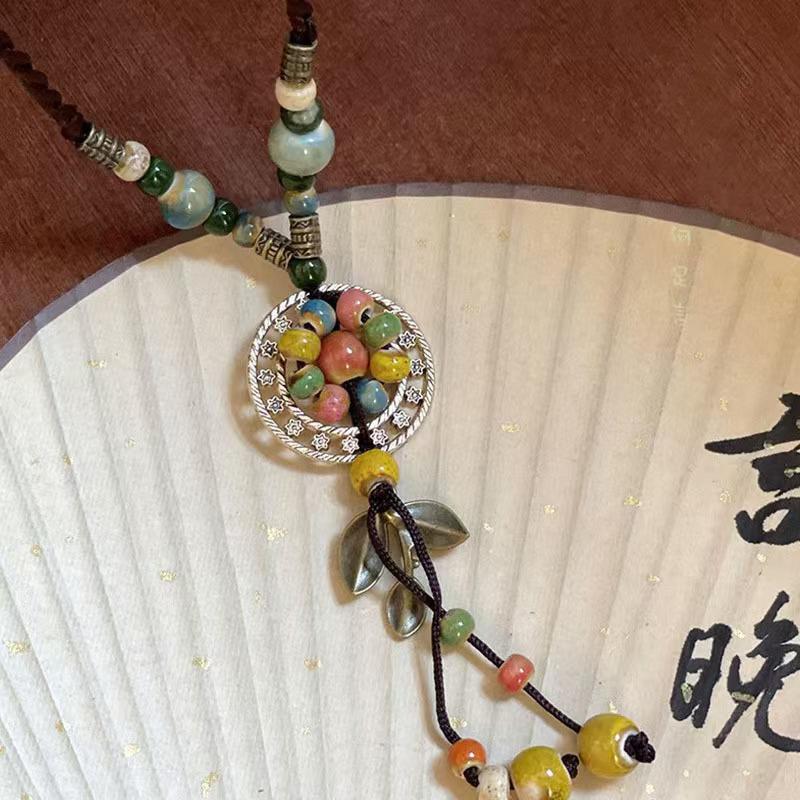 Vintage Bohemian Style Ceramic Beaded Woven Necklace For Women Girls Ethnic Style Long Necklace Jewelry Accessories Gifts