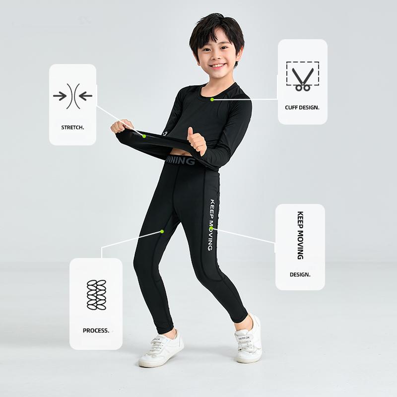 Boys Compression Tights Sets Running Training Fitness Sports Breathable Quick Drying Long Sleeve T-shirt