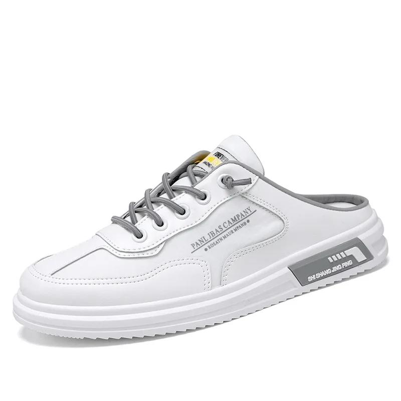 Модные тапочки для мужчин, парусиновая обувь, летняя студенческая универсальная обувь для ходьбы, дышащая повседневная обувь на плоской подошве, мужские полутапочки