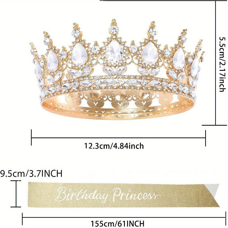Bling Rhinestones Birthday Party Kit Tiara Crown Queen Sash Women Girl Happy Birthday Hair Accessories Prom Gifts Decorations 5