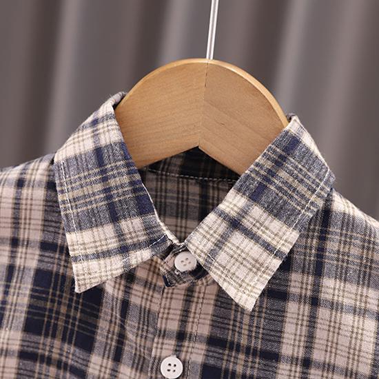 Костюм для мальчика 0-5 лет Детская клетчатая рубашка с длинными рукавами Куртка Круглый вырез Белый топ Повседневные джинсовые брюки Комплект из трех предметов