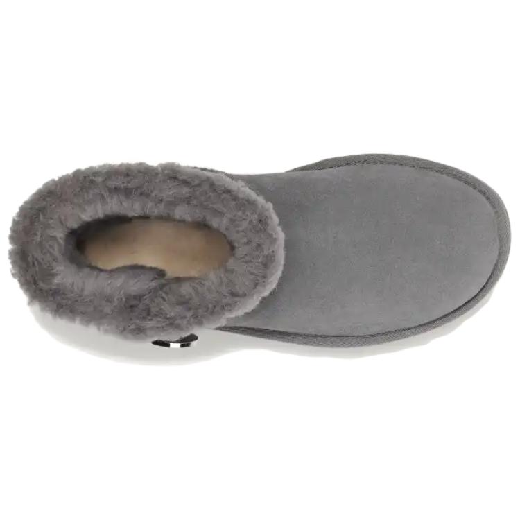 UGG MINI BAILEY BUTTON CRYSTALS Cow Split Leather Thermal Comfortable Short Snow Boots Women's Charcoal Gray 1138170-CHRC