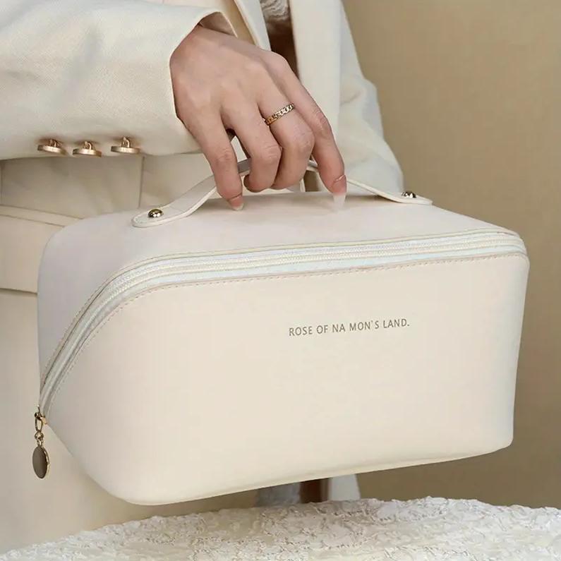 Большая кожаная дорожная косметичка для женщин, косметический органайзер, вместительная косметичка для хранения, женская косметичка